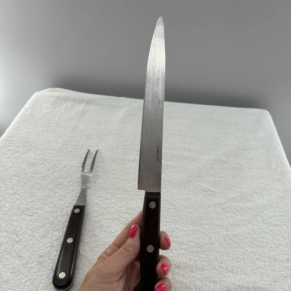2-piece Stainless Steel Camillus USA Carving Knife Set. Wood Handles